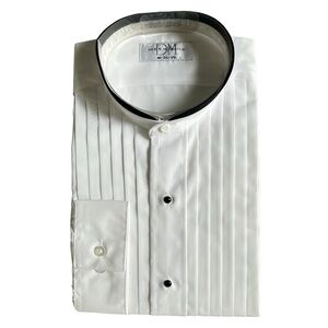 Devin Michaels Men's White Banded Collar Pleat Tuxedo Shirt‎ Size Medium NEW